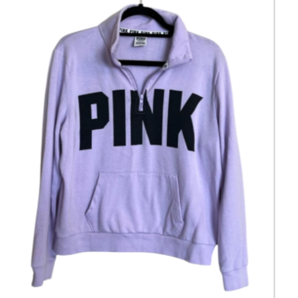 PINK VS Quarter-Zip Sweatshirt Lavender & Blk